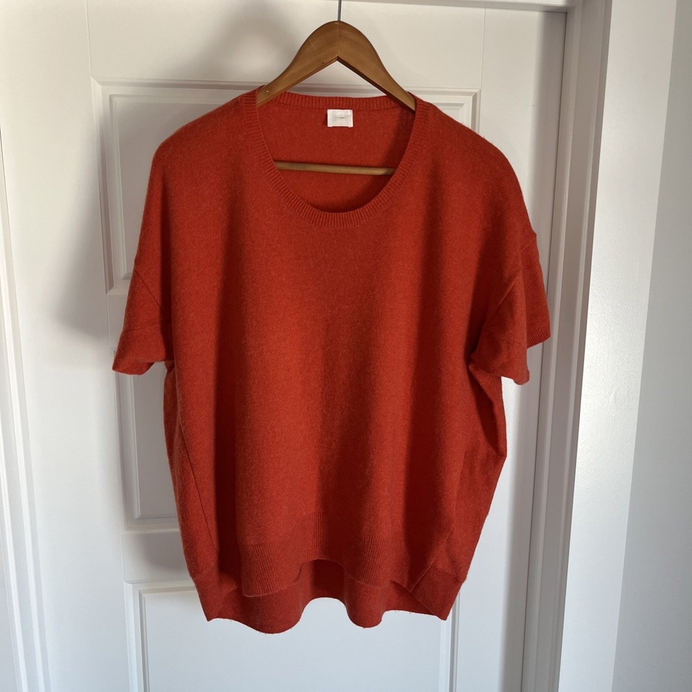 C.T. plage Cashmere Orange Short Sleeve Boxy Sweater Luxury Preppy Fall Sz 36/ S